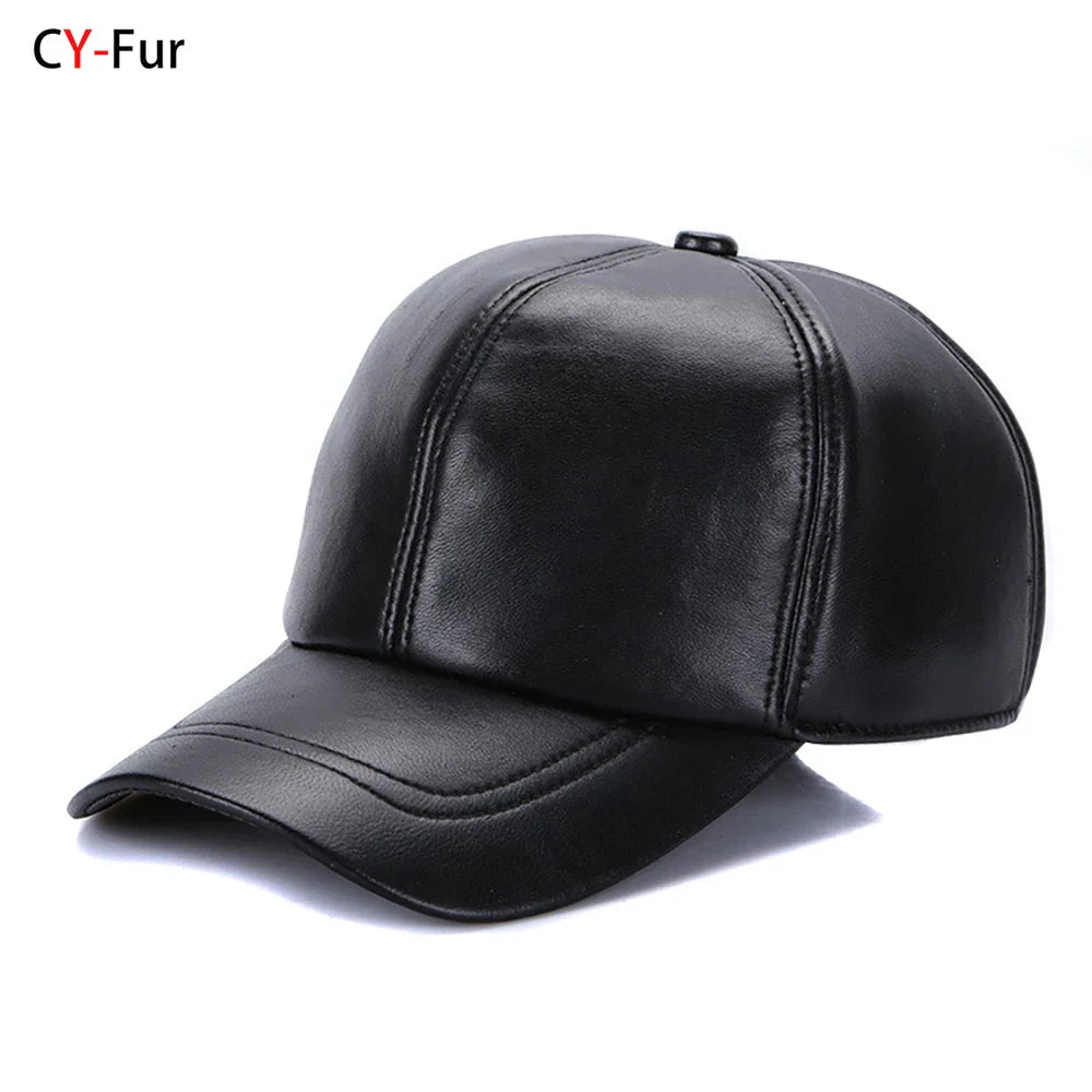 New 2026 Street Hip Hop Hat Leather Hat Fashion Adult Leather Hat Men's Warm Leather Baseball Cap Male Men Outdoor Windproof Hat
