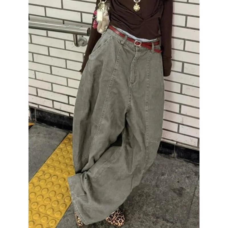 Deeptown Y2K Vintage Women Cargo Pants Harajuku Oversized Wide Leg American Retro Pants Baggy Casual Summer Thin Trousers Gyaru