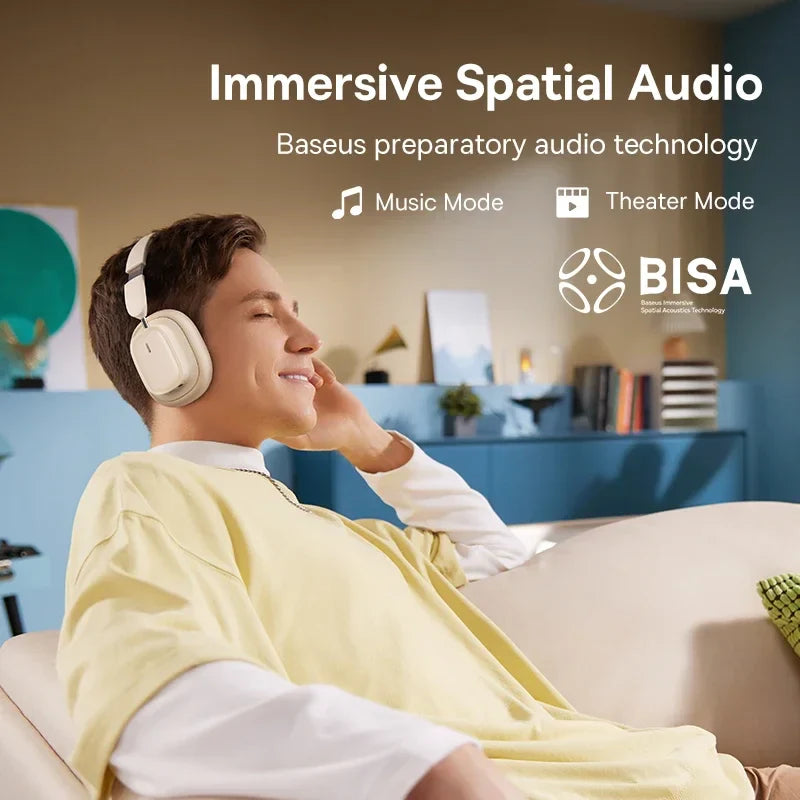 Baseus Bowie H1i Wireless Headphones Bluetooth 5.3 Active Noise Cancellation Headsets Overhead Hi-res Spatial Audio Headphone
