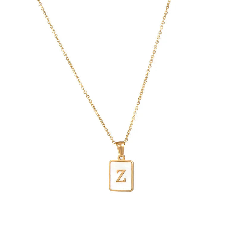 E.B.belle Minimalist Mother of Pearl Shell Stainless Steel Tarnish Free Initial Necklace Gold Plated Letter Necklace for Women