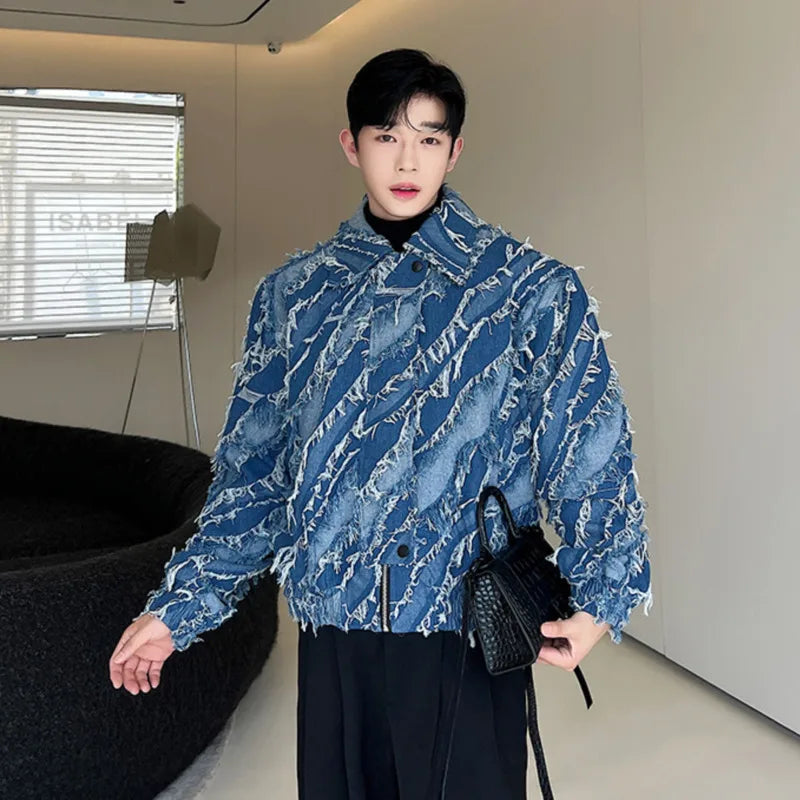Denim Jackets Trend Man Fashion Korean Style Personality Tassel Jean Coat