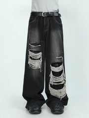 Denim Pants for Men's Design Sense Small and Loose Wide Leg Straight Leg Pants