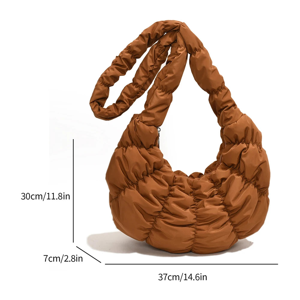 Bag Large Capacity Crescent Bag for Women's Solid Color Puffer Trendy Shoulder Bag