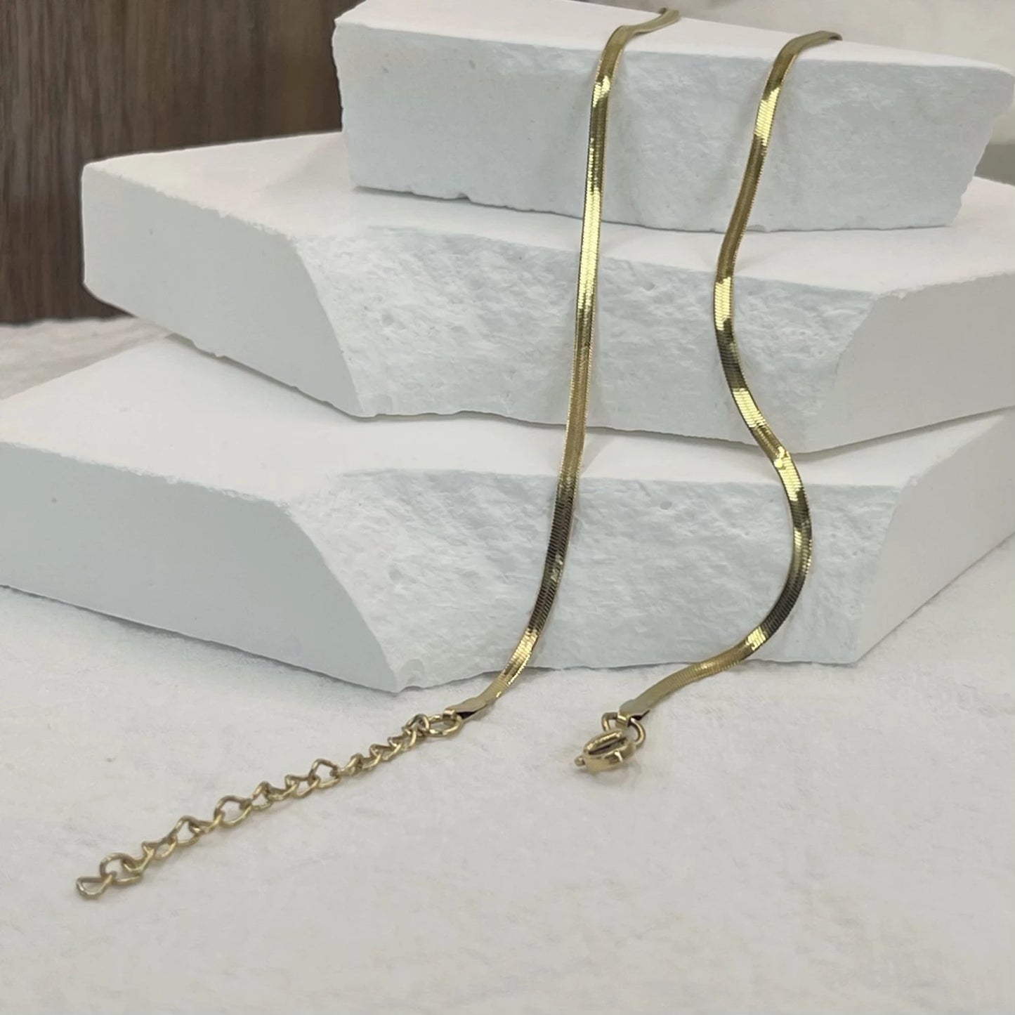 Minimalist Unisex Snake Chain Necklace Choker Stainless Steel Herringbone Gold