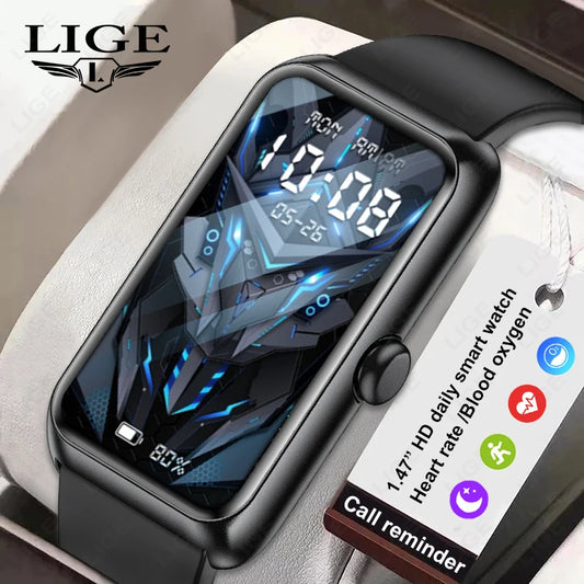 LIGE New Sport Fitness Tracker Smart Bracelet Heart Rate Blood Oxygen Monitor Call Reminder 1.47" Smartwatch Band For Men Women