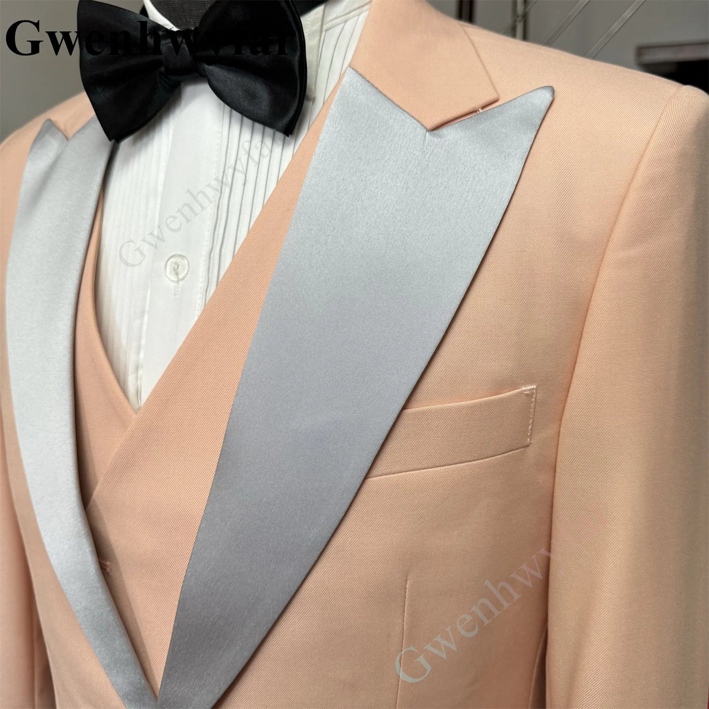 Tuxedo for Mens: 3 Pieces Blush Pink Men's Business Casual Suits Regular Fit Peaked