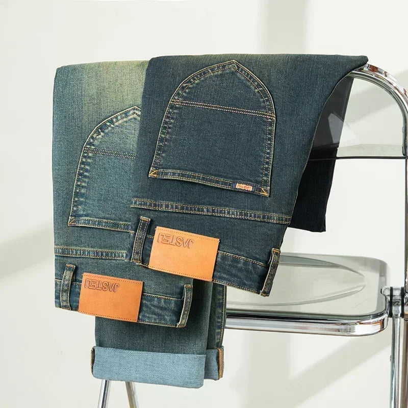 Early Autumn Brand Stretch Men Jeans Retro Slim Denim Trousers Fashion Casual Straight