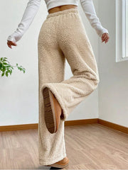 Solid Color Women Plush Warm Fleece Pants Casual Loose Drawstring Autumn Winter