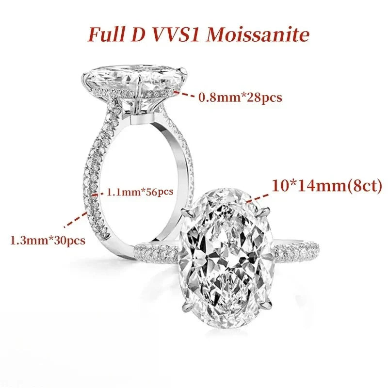 GXTRS Luxury 8CT Oval Cut Full Moissanite Ring S925 Silver For Women Sparkling Lab Diamond Wedding Band Fine Jewelry Certificate