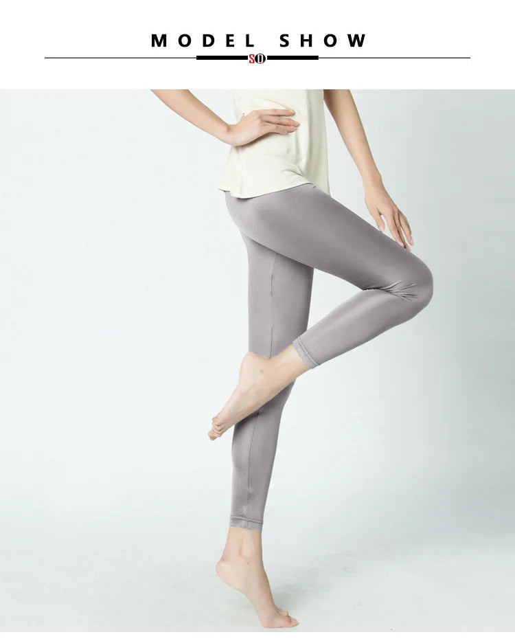 Women Silk Leggings Solid Slim Ankle-length Tights Anti Emptied Bottoming