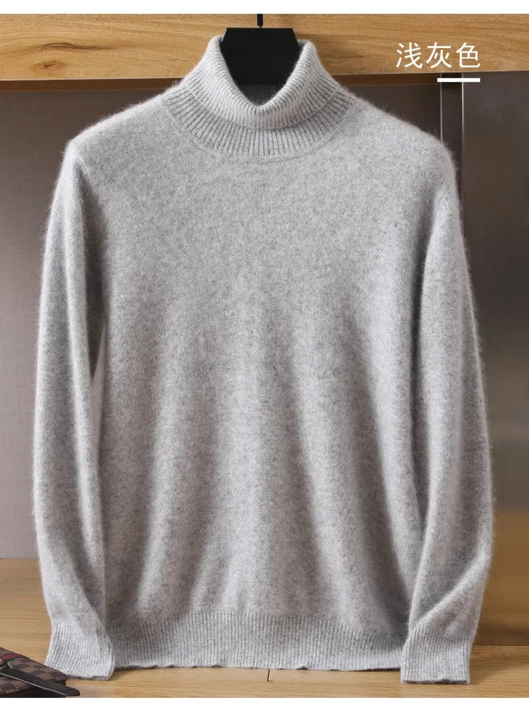 Men's 100% pure Mink velvet Cashmere Sweater High Lapels Pullovers Knitted Winter