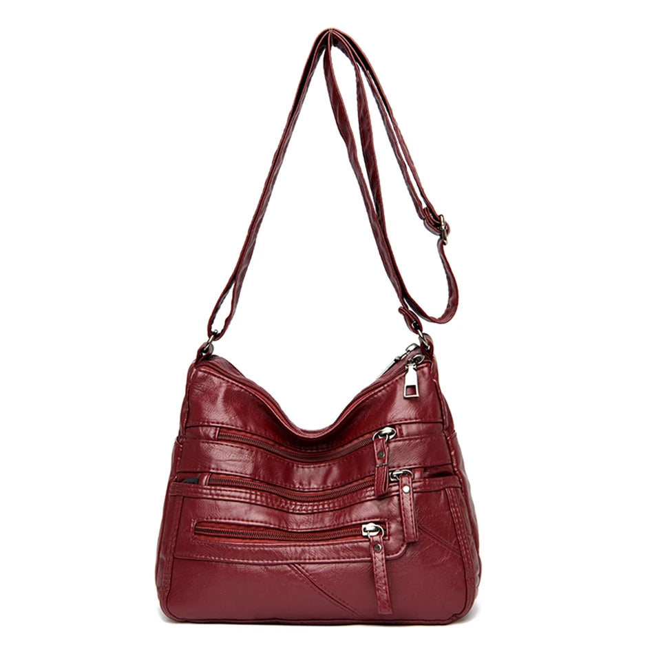 Women's Soft Leather Shoulder Bags Multi-Layer Pockets Classic