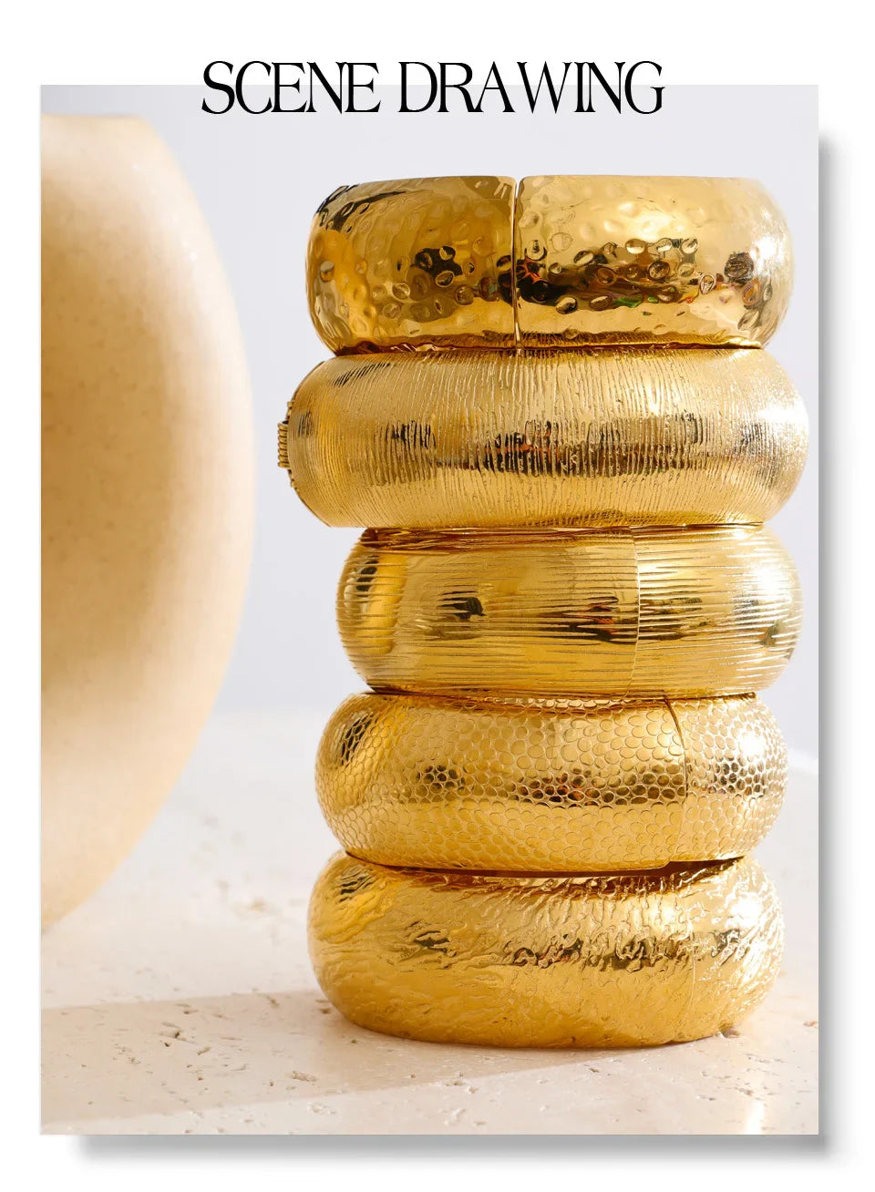 Yhpup 66mm Old Money Style Stainless Steel Hammer Metal Statement Bracelets Bangle Waterproof Vintage Minimalist Jewelry New