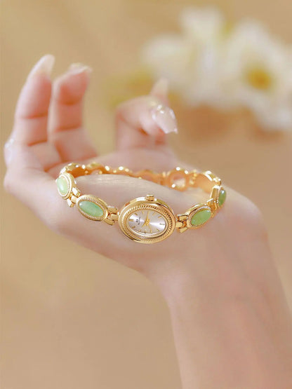 UTHAI Women's Watch Ladies Bracelet Luxury Brand Waterproof Retro Natural Dongling Stone Hotan Jade Advanced Chain Watches Gift
