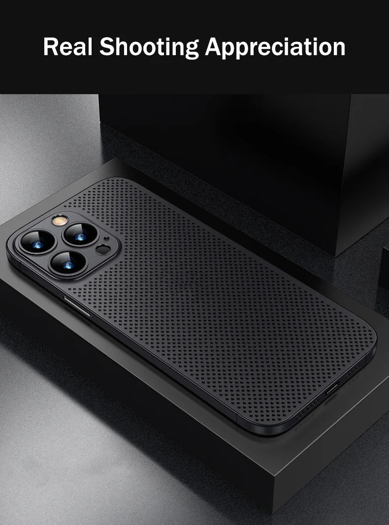 Breathable Cooling Case Ultra Thin Matte Mesh Hollow  Slim Hard iPhone 16 15 14 13 12 Pro Max Plus