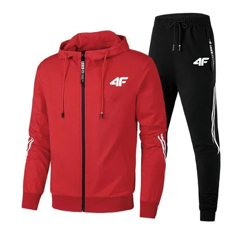 4F Print Zipper Long Sleeve Set Men Casual Outfit Fashion Streetwear Tracksuit Comfortable Loungewear