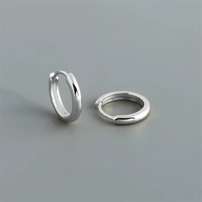 WANTME 925 Sterling Silver Simple Matte Bohemian Round Ear Buckle for Women Punk Unisex Rock Hoop Earring Jewelry Accessories