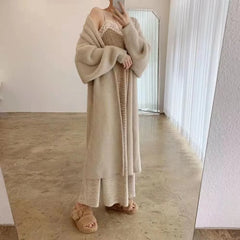 white Long Cardigan for women winter clothes Knitted fluffy long sleeve Cashmere