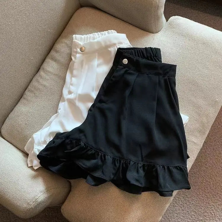 Shorts Women A-line Loose Ruched Ruffles Elastic High Waist Solid Body Building Summer Loose Ins Chic All-match Plus Size 5XL