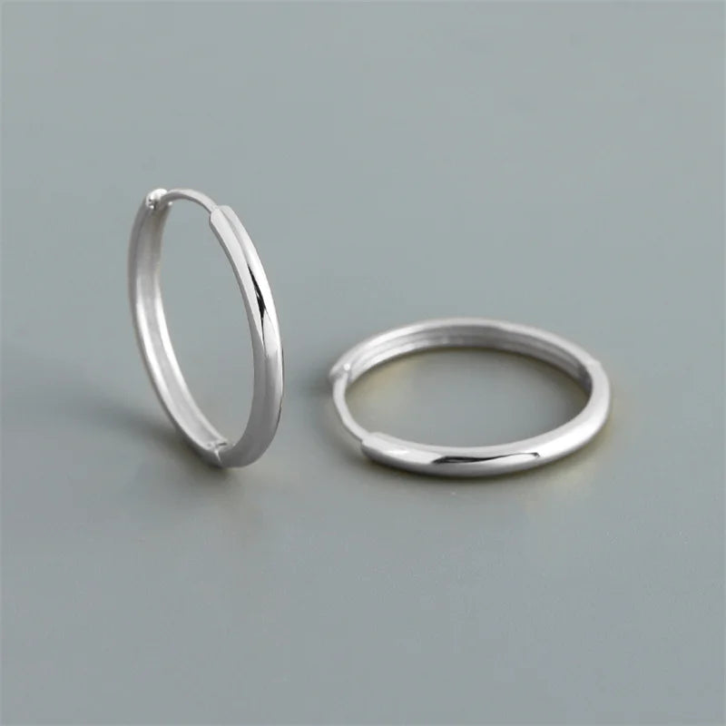 WANTME 925 Sterling Silver Simple Matte Bohemian Round Ear Buckle for Women Punk Unisex Rock Hoop Earring Jewelry Accessories