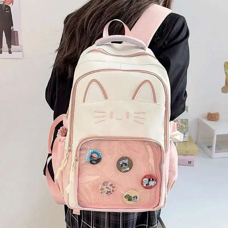 Y2K Cute Cat Ita Backpacks Large Capacity Knapsack Casual Girl Transparent DIY Display Rucksack Cartoon Trendy Travel Schoolbags