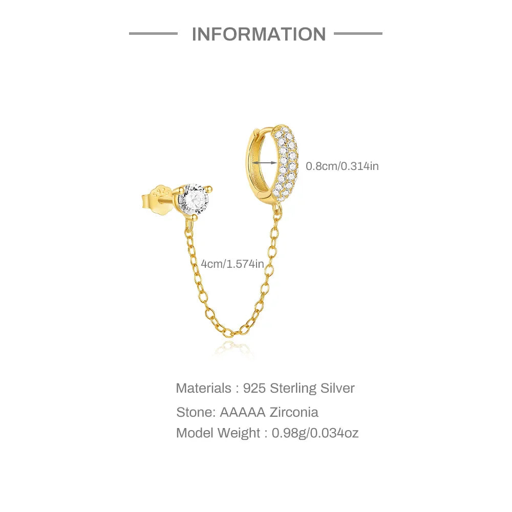 CANNER 1PC 925 Sterling Silver Horse Eye Chain Tassel Zircon Drop Earrings For Women Ins Minimalism Geometric Earrings Gift