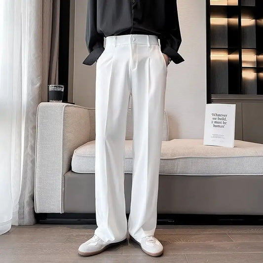 Wide Leg Gray Baggy Men's Summer Pants Tailoring Chinese Homme Dress Slacks