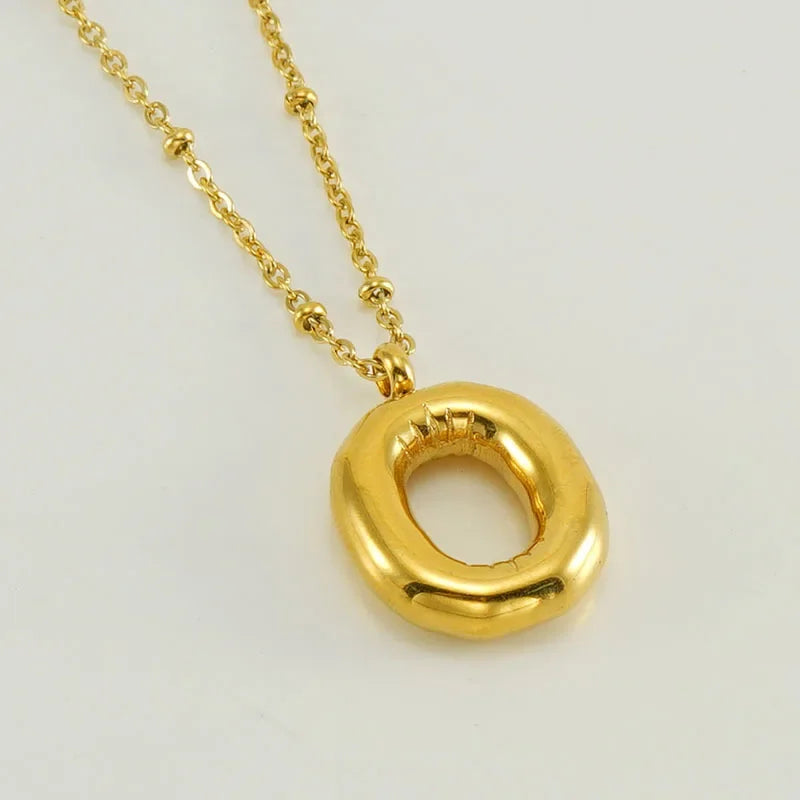 Vintage Stainless Steel Balloon Bubble Chunky Letter Necklace for Women 18K Gold