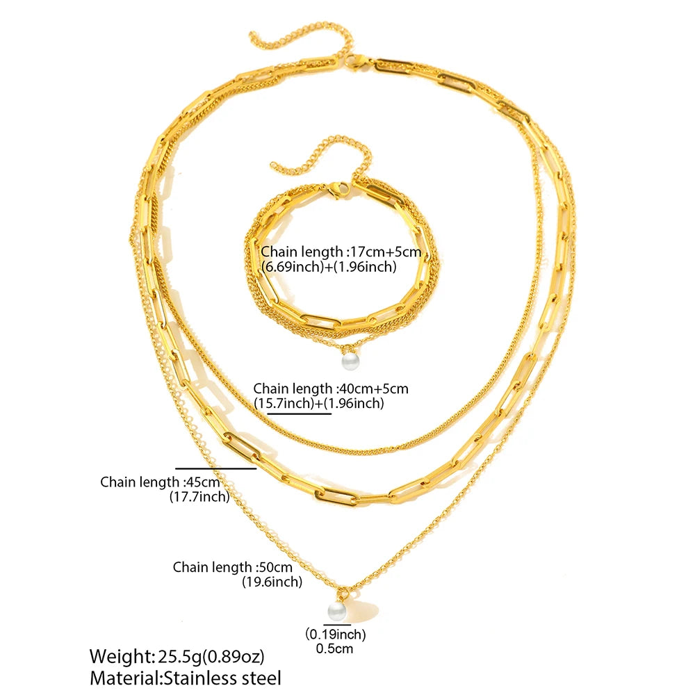 Stainless Steel Jewelry Set Elegant Delicate Pearl Pendant Jewelry Set Luxury Multi-Layer