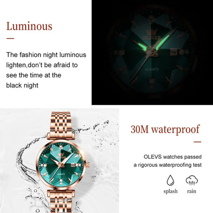OLEVS 5536 Luxury Brand Diamond Quartz Women's Watch Fashion Elegant Rose Gold Waterproof Women's Watch Bracelet Set Reloj Mujer