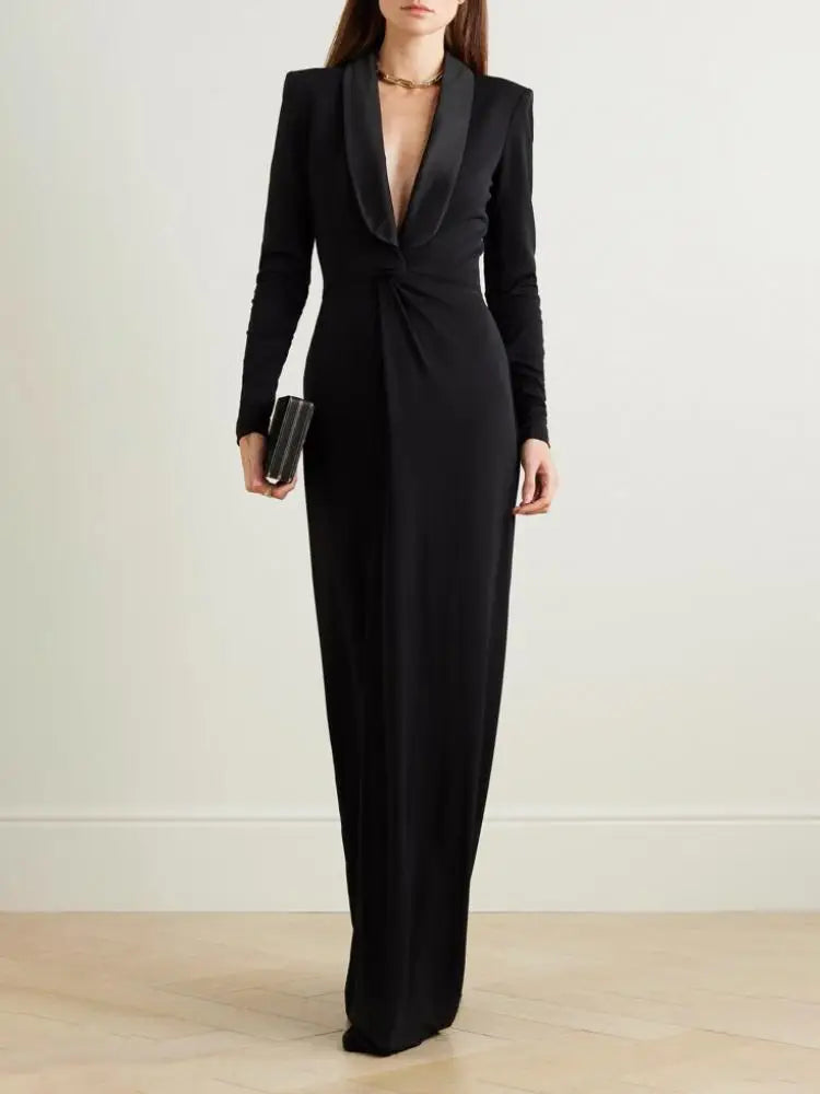 Formal attire Dresses: Women Fashion Solid Color Deep V-Neck Prom Maxi Dresses