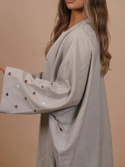 One Piece Linen Abaya Open Cardigan with Heart Moon Muslim Set with Bat Sleeve Women Outwear 2024 Ramadan Dubai Kimono