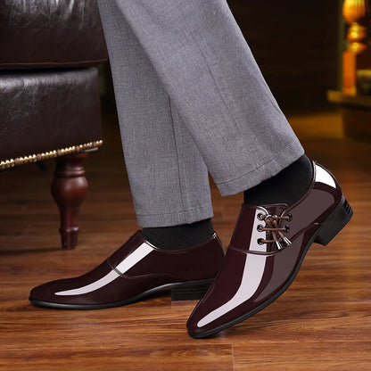 Men Pointed Toe Leather Shoes Men's Business Formal Shoes Men's Bright Casual Shoes Men Wedding Shoes Plus Size 38-48 Oxfords