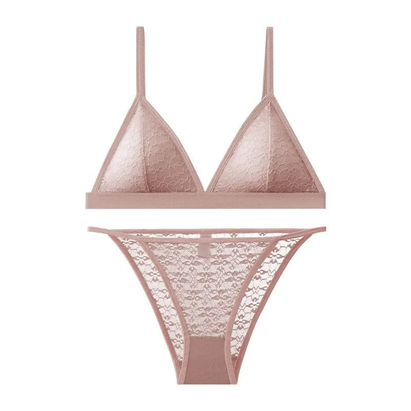 Women Lace Bra And Panties Set Wireless Bralette Low Waist Panties Female