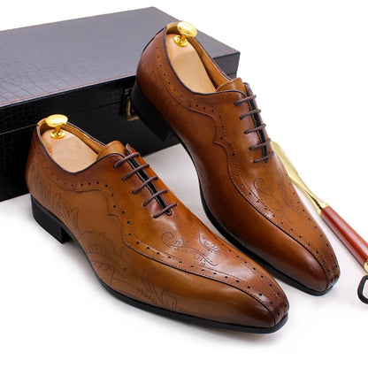 Italian Style Brown Black Genuine Leather Oxford Dress Shoes High Quality Lace Up Suit Shoes Footwear Wedding Formal Men‘s Shoes