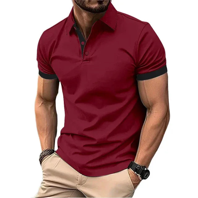 Men's Polo Shirt Short Sleeve Casual Slim Fit Color Blocking T-shirts England Style Streetwear Polos for Men's Fashion