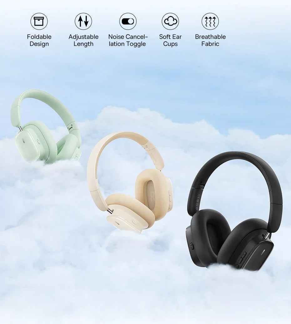 Baseus Bowie H1i Wireless Headphones Bluetooth 5.3 Active Noise Cancellation Headsets Overhead Hi-res Spatial Audio Headphone