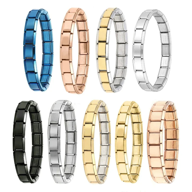 New Women's Men's Jewelry DIY 9MM Width Italian Elastic Charm Bracelet Solid Color Stainless Steel Fashion Bangle