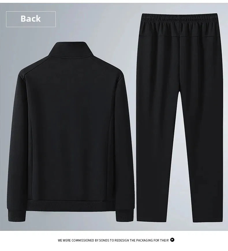 Spring Autumn New Men's Cotton Sports Suit Stand Collar Sweatshirt Middle-Aged And Elderly Casual Stylish Cardigan Loose-Fit 2-P
