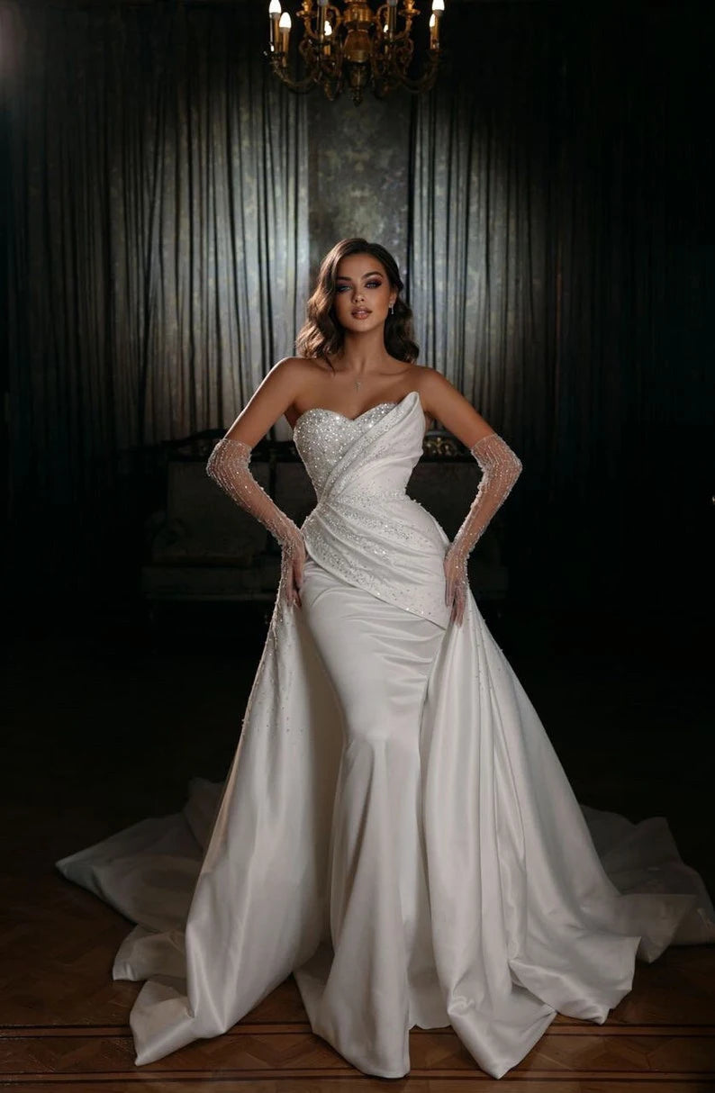 White Bridesmaid Dresses: Sparkling Simple Off Shoulder Lace Mermaid Sleeveless