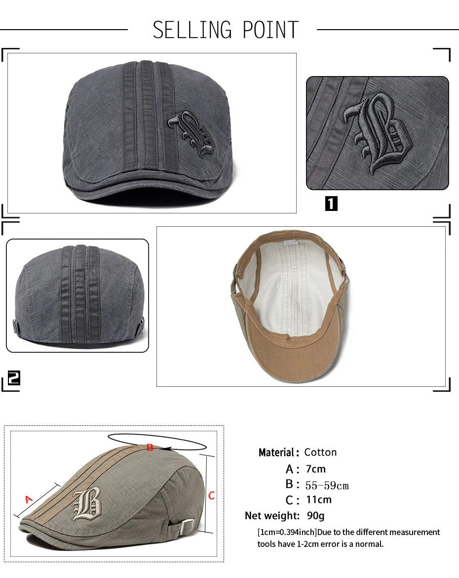 Men Beret Fashion Embroidery Flat Cap Summer Visor For Male