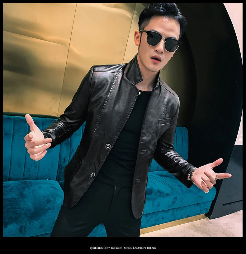Mens Leather Jacket and Coats Spring and Autumn Men Business Casual