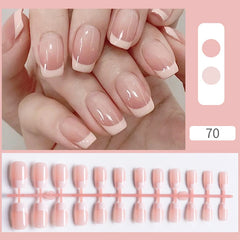 24pcs Nude French Fake Nails Need Adhesive Glue Glitter Press on Nails Women Wearable Nail Art Stickers Full Finished False Nail