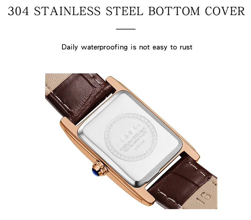 SANDA 1116 Quartz Watch Women Elegant Design Watches Rectangle Dial Waterproof Steel Leather Business Ladies Wristwatches Gift