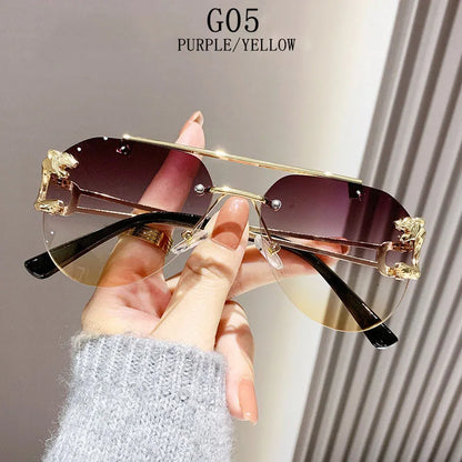Rimless Designer Sunglasses Women Trendy Luxe Fashion Sunglasses Men