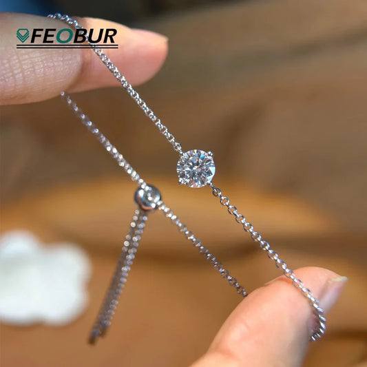 Certified 1CT Moissanite Solitaire Bracelets for Women Real Silver S925 Classic Lab Diamond Adjustable Wrist Chain Jewelry Men