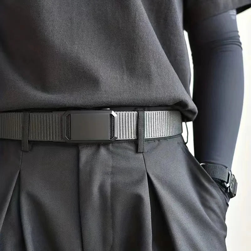 New Automatic Buckle Belt, Canvas Tactical Workwear Casual Outdoor Military Training Pants Belt For Men