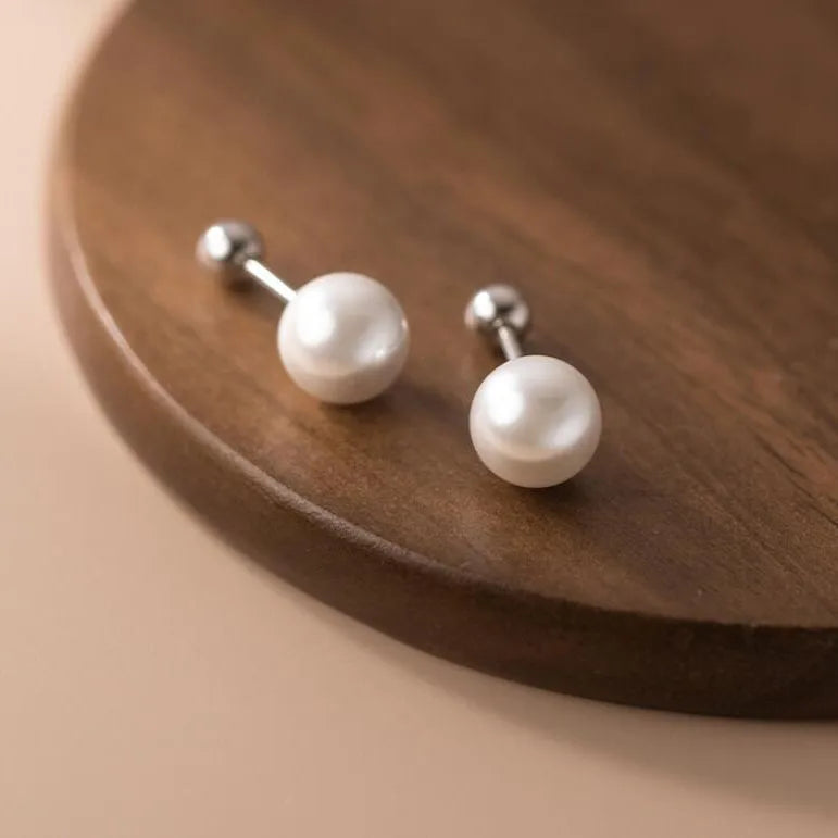 INZATT Real 925 Sterling Silver Geometric Round Bead 6/8/10/12mm Pearl Stud Earrings For Women TRENDY Fine Jewelry Accessories