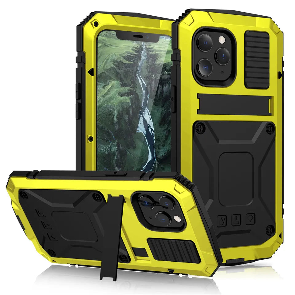 Full-Body Rugged Armor Shockproof Protective Case for iPhone 14 13 12 11 Pro Max Mini 14 Plus Kickstand Aluminum Metal Cover