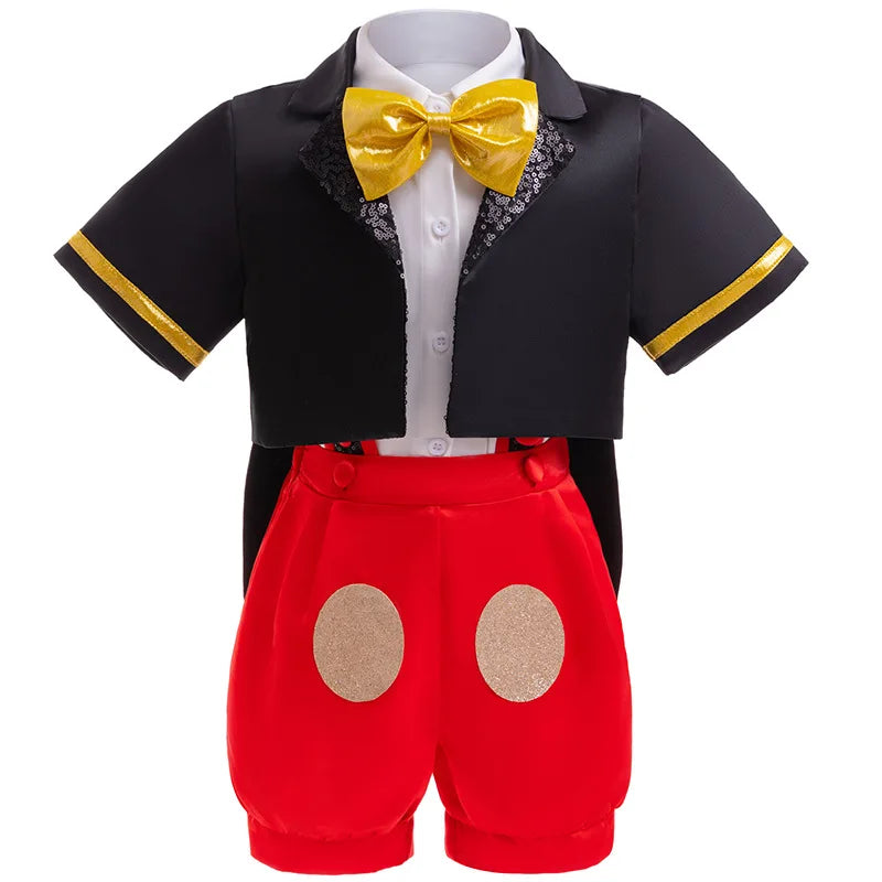 Halloween Stage Performance Cosplay Costume New Boys' Bright tie short sleeved Gentleman Suit Baby Cute Overalls three piece set